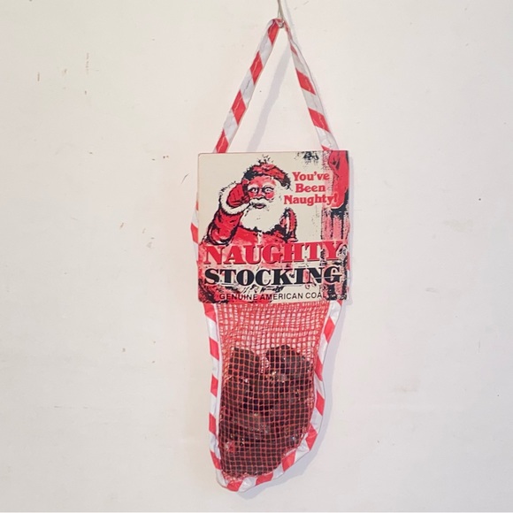 Vintage 1984 Naughty Stocking Genuine American Coal in Mesh Christmas Stocking - Picture 8 of 8
